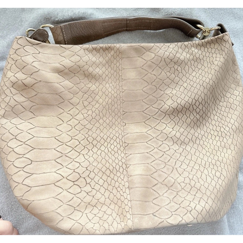 Coccinelle Hobo Slouchy Python Embossed Leather Bag Beige